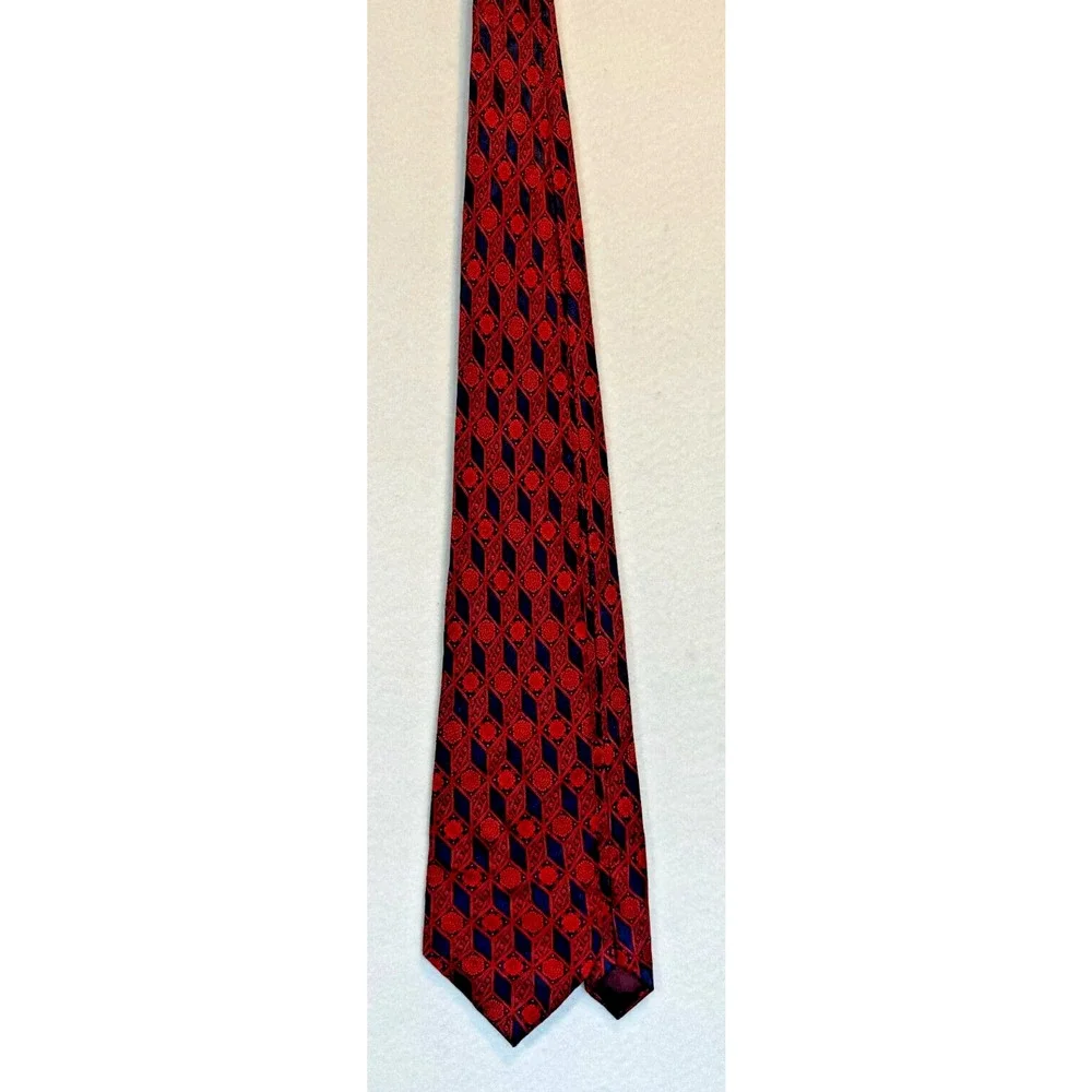 Vintage LANVIN‎ Silk Tie Floral Red Blue Made In France 56